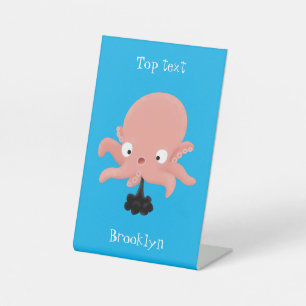 Cute roze baby octopus cartoon humor reclamebord met voetstuk
