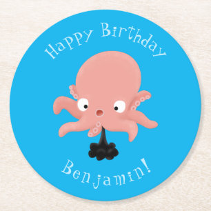Cute roze baby octopus cartoon humor ronde kartonnen onderzetter