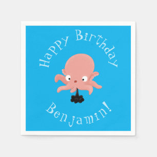 Cute roze baby octopus cartoon humor servet