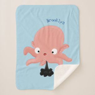 Cute roze baby octopus cartoon humor sherpa deken