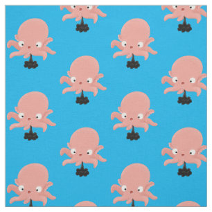 Cute roze baby octopus cartoon humor stof