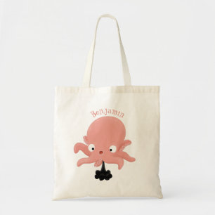 Cute roze baby octopus cartoon humor tote bag