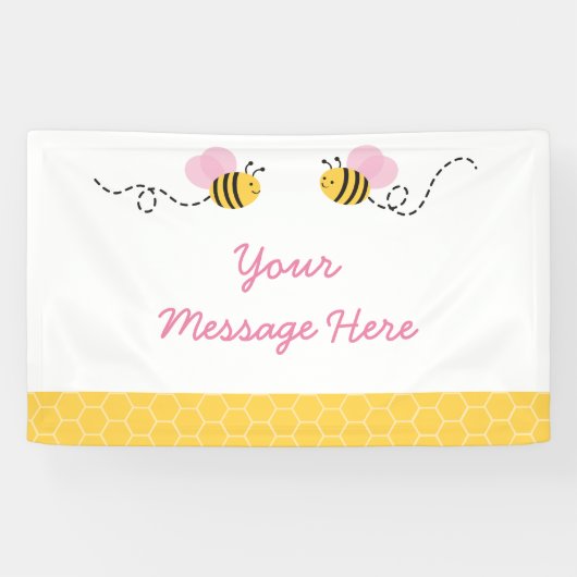 Cute roze Baby shower bijen Spandoek (Horizontaal)