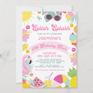 Cute Roze Banner Retro Splish Splash 5e Verjaardag Kaart