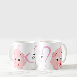 Cute Roze Biggetje met Initialen Koffiemok