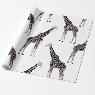 Cute roze & Black Giraffe Animal White Design Cadeaupapier