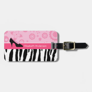 Cute roze Black Shoes Trendy Zebra Print met naam Bagagelabel