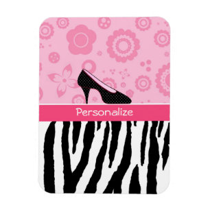 Cute roze Black Shoes Trendy Zebra Print met naam Magneet