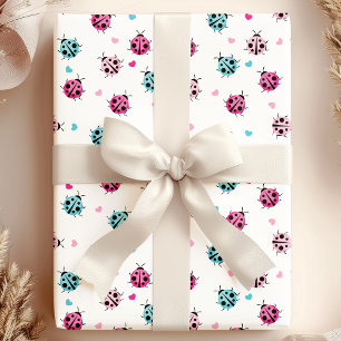 Cute Roze Blauwe Lieveheersbeestje Harten Patroon Cadeaupapier