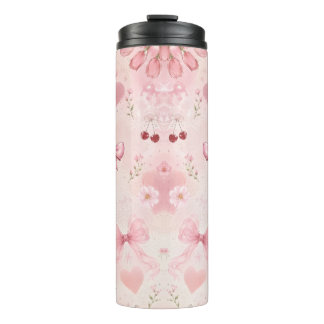 Cute Roze Bloem Boog Thermische Tumbler Thermosbeker