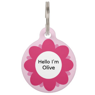 Cute Roze Bloem Voeg Naam en Contact Toe Hond Huisdierpenning