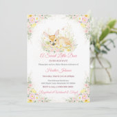 Cute Roze Bloemende Hert Baby Shower Kaart (Staand voorkant)