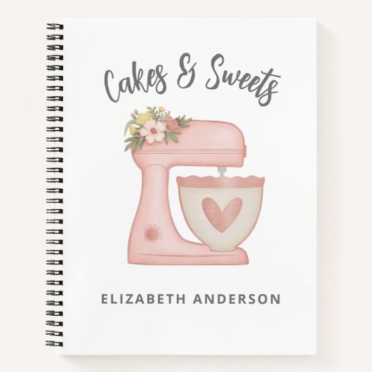 Cute Roze Bloemige Bakkerij Cake Mixer Notitieboek (Voorkant)