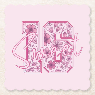 Cute Roze Bloemige Bloemen Zoete 16 Verjaardagsfee Kartonnen Onderzetters