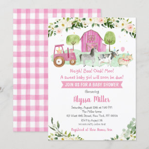 Cute roze Boerderij Baby shower Kaart