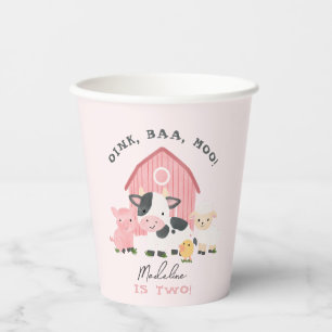 Cute Roze Boerderij Dieren Barnyard 2e Verjaardag Papieren Bekers