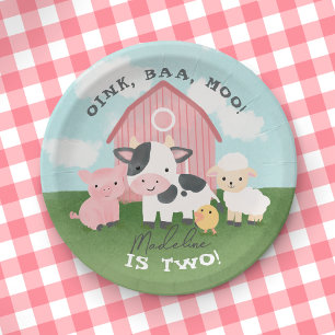 Cute Roze Boerderij Dieren Barnyard Verjaardag Papieren Bordje