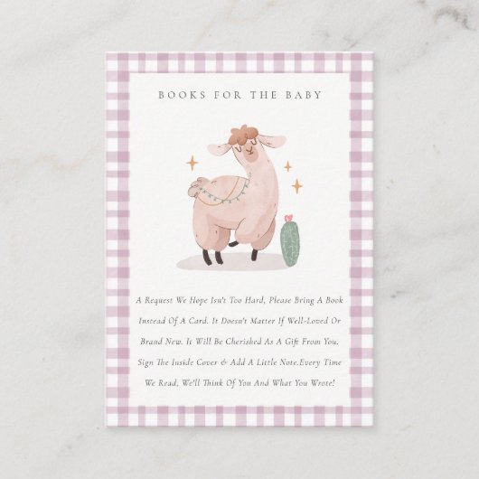 Cute roze cactus boho llama boekt Baby shower Informatiekaartje (Voorkant)