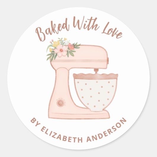 Cute Roze Cake Mixer met liefdevol Ronde Sticker (Voorkant)