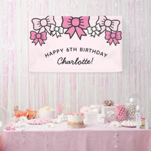 Cute Roze Cartoon Strikken Verjaardagsfeestje Spandoek