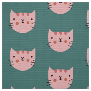 Cute roze Cat Green Pattern Stof