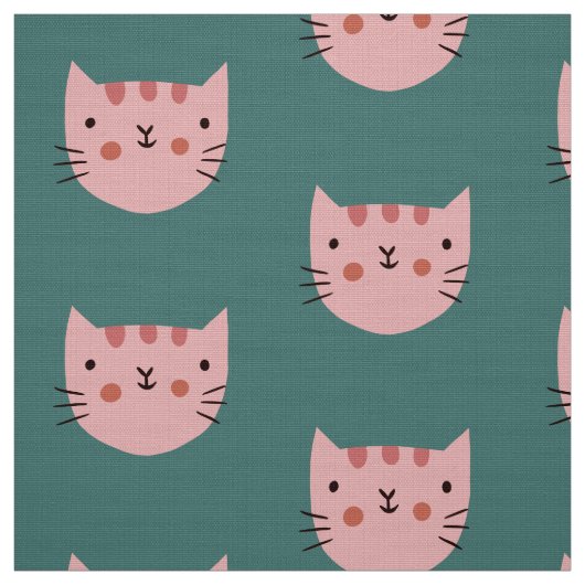 Cute roze Cat Green Pattern Stof (Swatch)