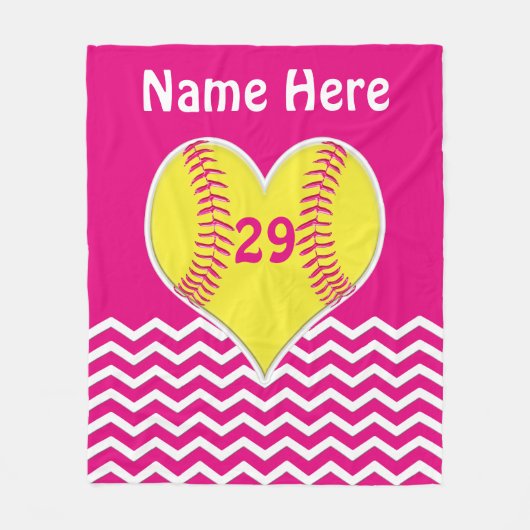Cute roze, Chevron PERSONALIZED Softball Blanket Fleece Deken (Voorkant)