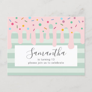 Cute Roze Drip Strooi Verjaardagsfeestje Uitnodiging Briefkaart