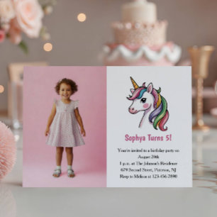 Cute Roze Eenhoorn Foto Kinderen Verjaardagsfeestj Kaart