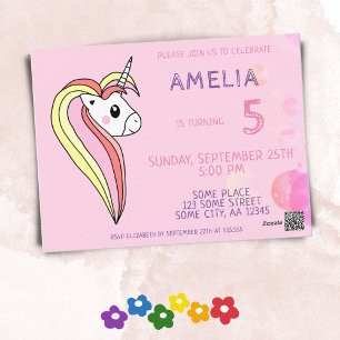 Cute Roze Eenhoorn Kinderverjaardagsuitnodiging Briefkaart