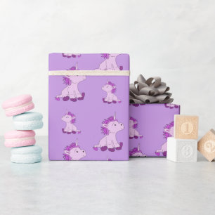 Cute Roze Eenhoorn Tekenpatroon Meisjesachtig Cadeaupapier