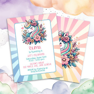 Cute Roze Eenhoorn Thema Meisjes Verjaardagsuitnod Briefkaart