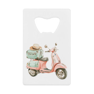 Cute Roze en Aqua Kustscooter Kredietkaart Flessenopener