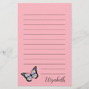 Cute roze en Black Script Name Colorful Butterfly Briefpapier