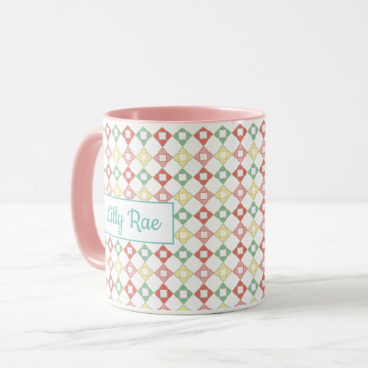 Cute roze en Blue Abstract Geometric Pattern Girl Mok (Voorkant links)