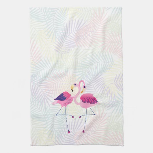 Cute roze en Blue Flamingos Theedoek (Verticaal)