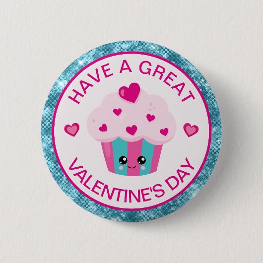 Cute roze en Blue Heart Cupcake Valentijnsdag Ronde Button 5,7 Cm (Voorkant)