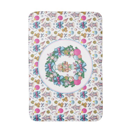 Cute roze en Blue Kerstmis Nutcracker Wreater Badmat (Voorkant Verticaal)