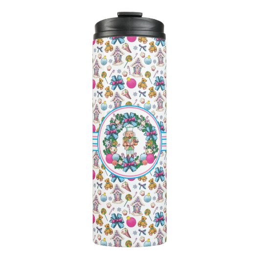 Cute roze en Blue Kerstmis Nutcracker Wreater Thermosbeker (Voorkant)