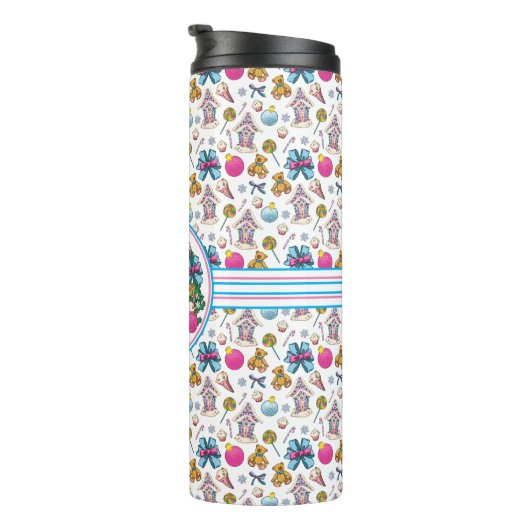 Cute roze en Blue Kerstmis Nutcracker Wreater Thermosbeker (Geroteerd rechts)