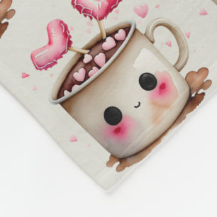 Cute Roze en Crème Waterverf Hot Cocoa Patroon Fleece Deken