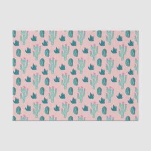 Cute roze en Green Doodle Cactus Pattern Tissuepapier
