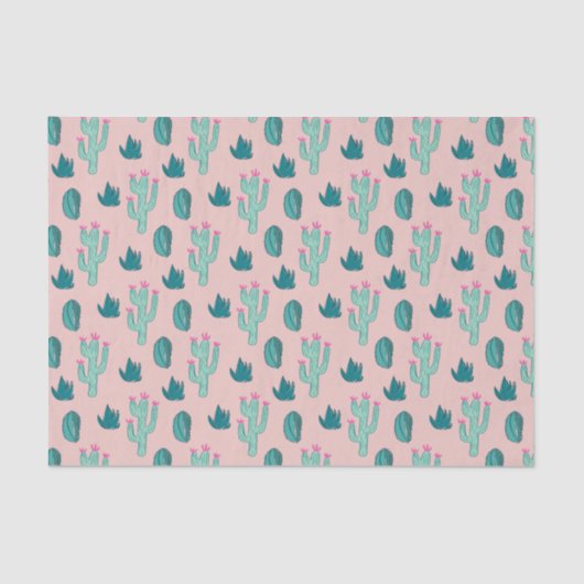Cute roze en Green Doodle Cactus Pattern Tissuepapier (Voorkant)