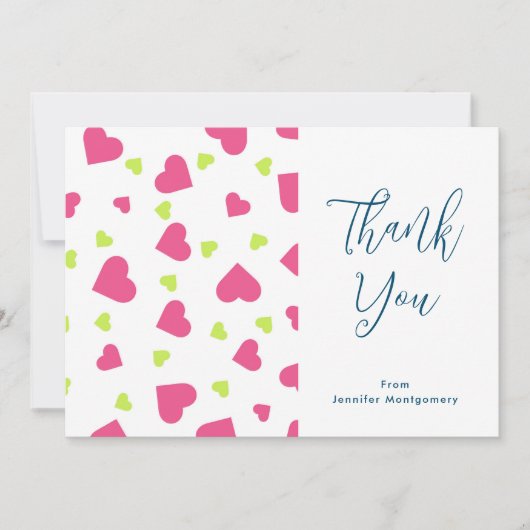 Cute roze en Green Hearts Pattern Dank u Bedankkaart (Voorkant)