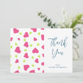 Cute roze en Green Hearts Pattern Dank u Bedankkaart (Staand voorkant)