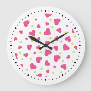 Cute roze en Green Hearts Pattern Grote Klok