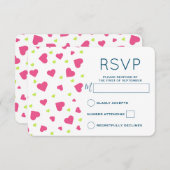Cute roze en Green Hearts Pattern RSVP Kaartje (Voorkant / Achterkant)