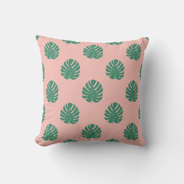 Cute roze en Green Tropical Monstera Leaf Pattern Kussen (Voorkant)