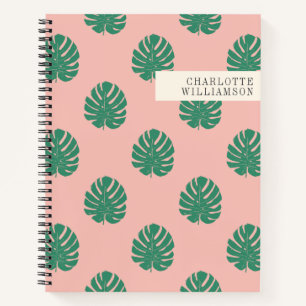 Cute roze en Green Tropical Monstera Leaf Pattern Notitieboek