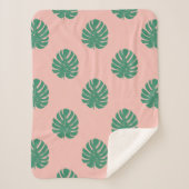 Cute roze en Green Tropical Monstera Leaf Pattern Sherpa Deken (Voorkant)